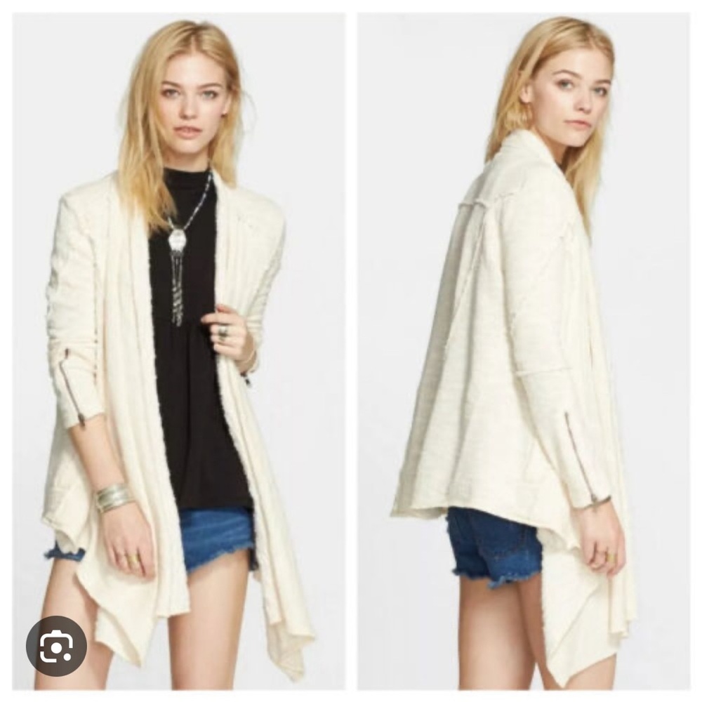 Free People In The Loop RAW CUT Asymmetric Cardigan Sweater in Cream L